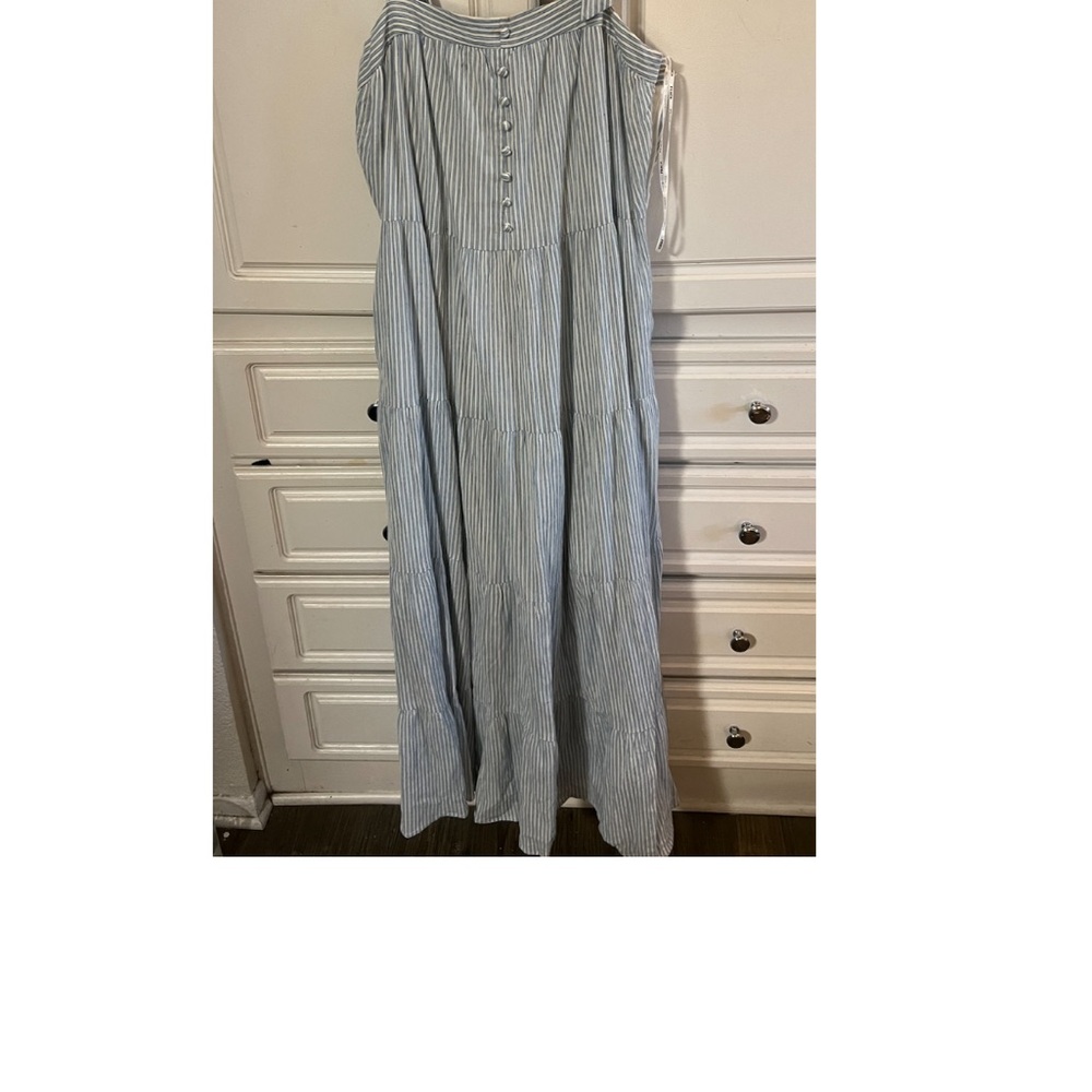 FRNCH Blue and White Striped Maxi Dress